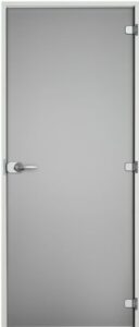 Harmaa satiini lasinen väliovi valkoisilla karmeilla