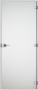 Vaalea satiini lasinen väliovi valkoisilla karmeilla