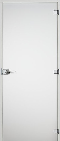 Vaalea satiini lasinen väliovi valkoisilla karmeilla