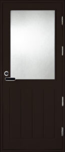 parvekeovi tummanruskea pystyura kuviolla kirkkaalla lasilla