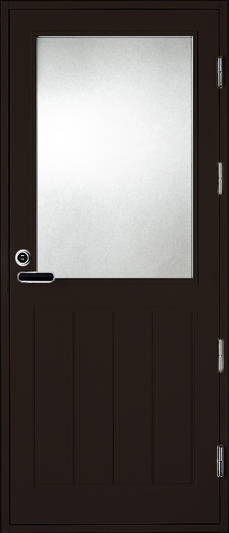 parvekeovi tummanruskea pystyura kuviolla kirkkaalla lasilla