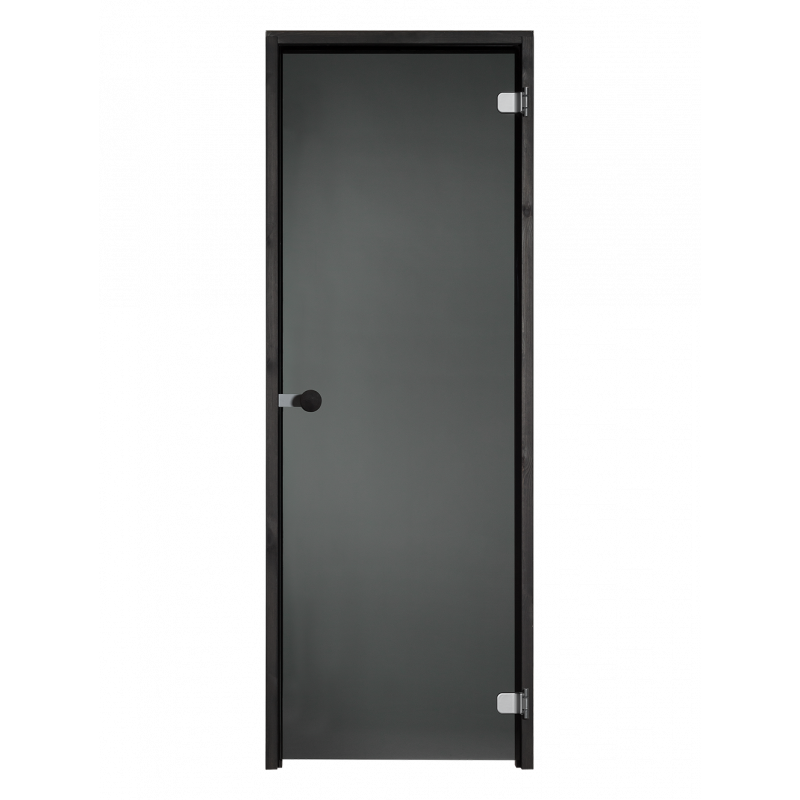 Saunan lasiovi mustalla karmilla, mustalla lasilla ja nuppivetimellä