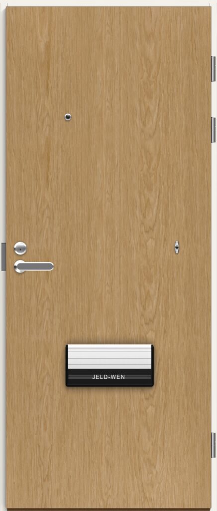 tuotekuva swedoor kerrostaso-ovi fire 810 tammiviilu kirjeluukulla, ovisilmällä ja soittokellolla