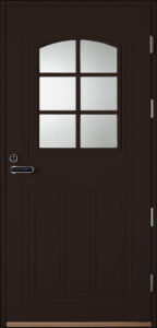 tummanruskea 6 ruutuinen ulko-ovi pystyura kuviolla