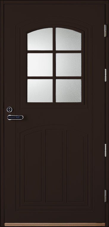 tummanruskea 6 ruutuinen ulko-ovi pystyura kuviolla