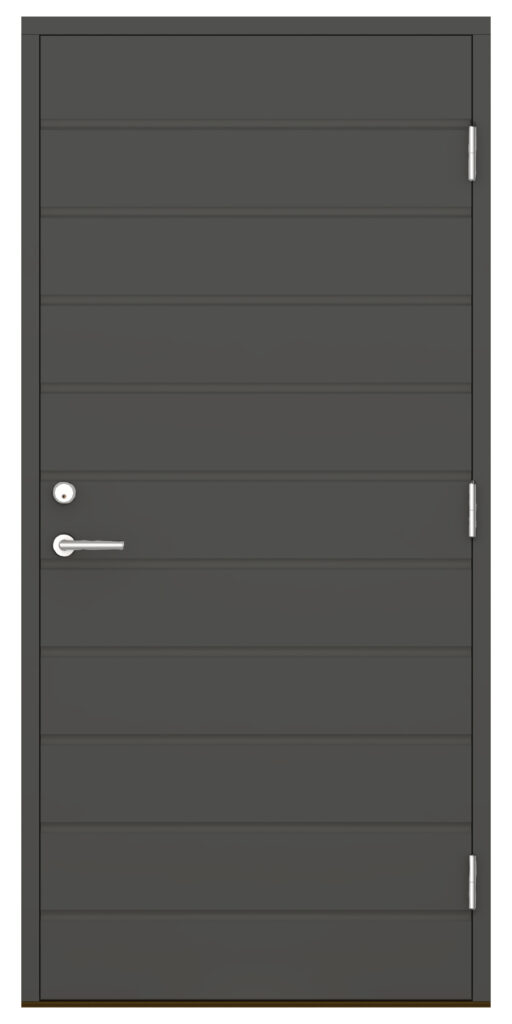 tummanharmaa umpinainen ulko-ovi pystyura kuviolla